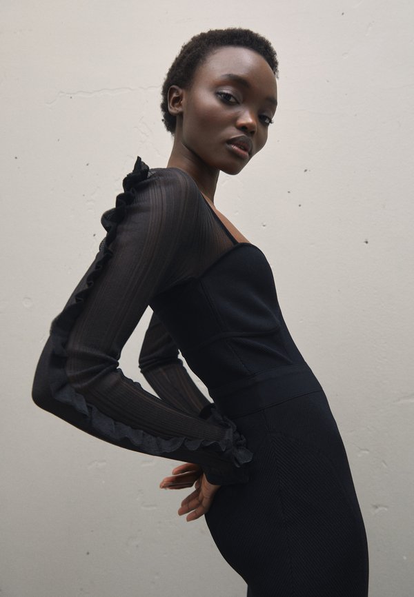 Hervé Léger SWEETHEART MIDI DRESS RUFFLES