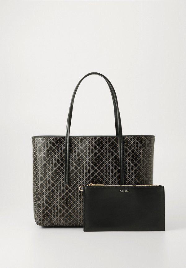 Calvin Klein EMBLEM SMALL TOTE SET - Handbag - black aop