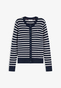 Tommy Hilfiger CABLE KNIT CREW NECK CARDIGAN - Cardigan - dark navy/ivory petal breton