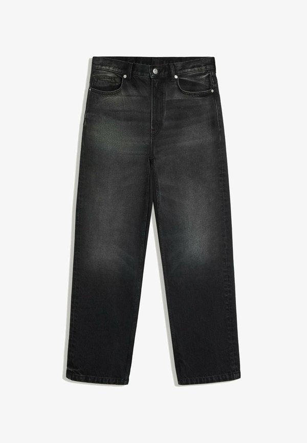 Bershka STRAIGHT WIDE JEANS - Straight leg jeans - black