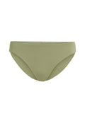 Grüner Bikiniunterteil mit glatter, strukturierter Oberfläche, niedrigem Schnitt und minimalistischem Design. Keine sichtbaren Muster oder Hardware-Details.
