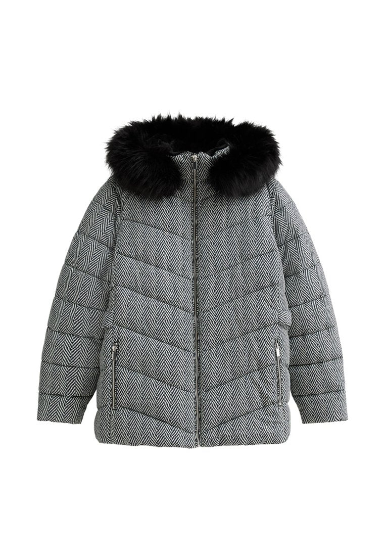 New Look Curves CURVES HERRINGBONE PRINT HOOD PUFFER