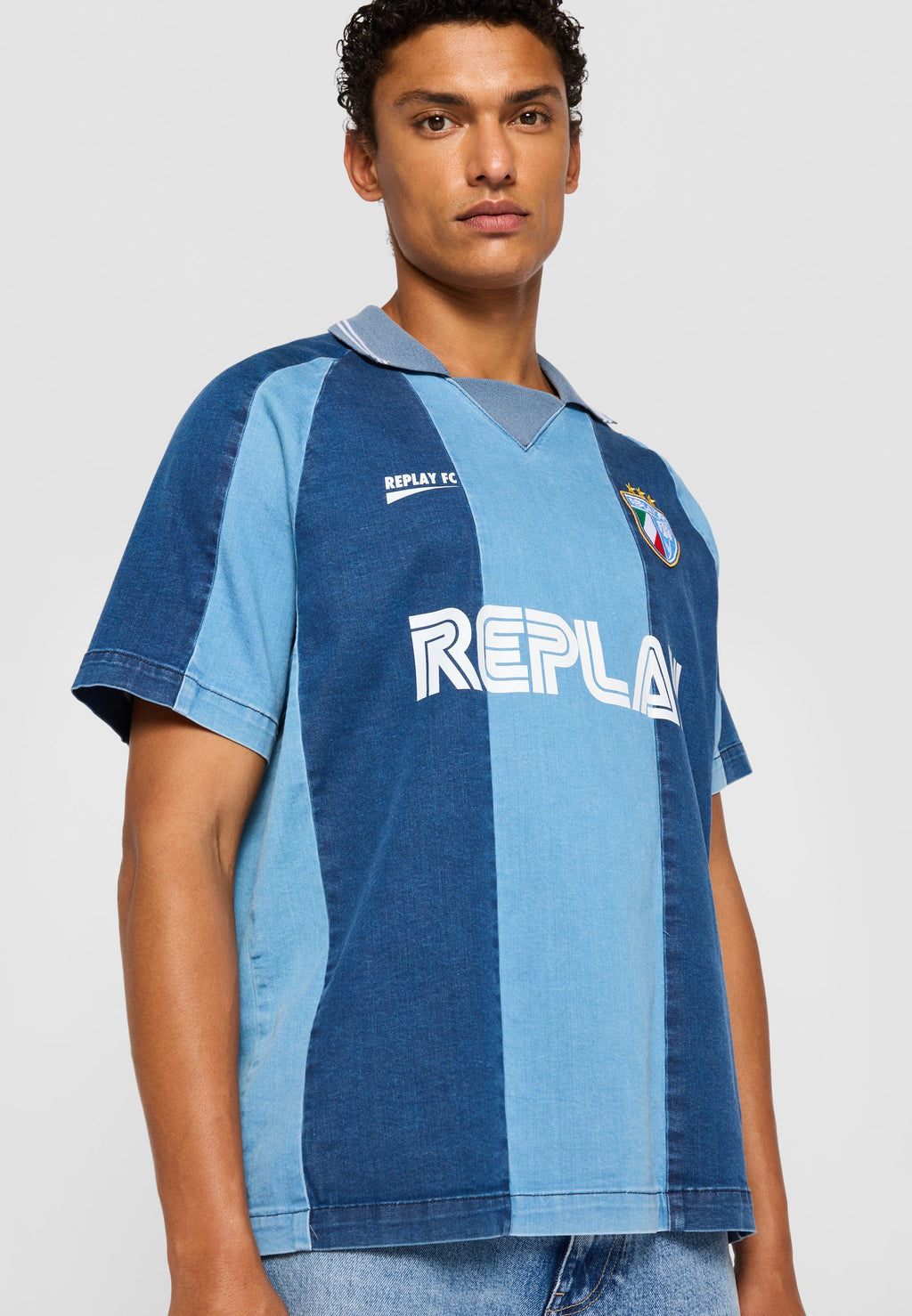 Replay DENIM FOOTBALL SHIRT STONE WASHED