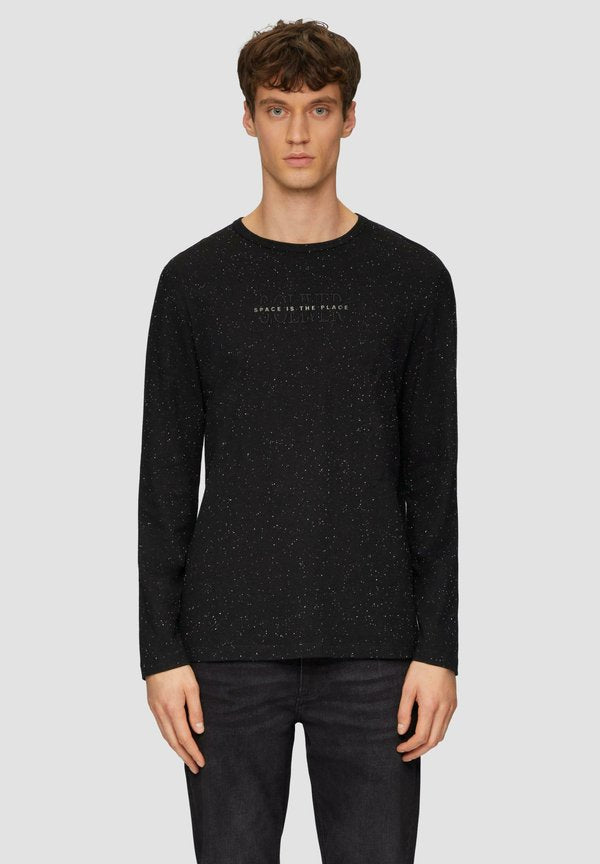 s.Oliver MELIERTES MIT LOGO - Long sleeved top - schwarz