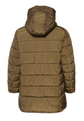 Daunenjacke in Olivgrün mit gesteppter Optik, verstellbarer Kapuze und elastischen Bündchen. Verfügt über eine weiche, glatte Textur und einen geraden Schnitt.