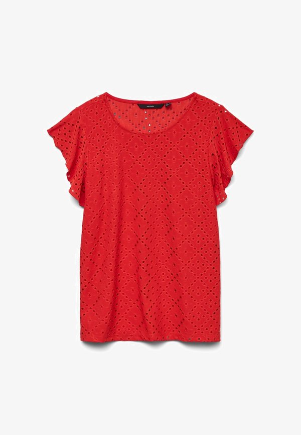 Vero Moda VMTASSA FRILL - Print T-shirt - fiery red