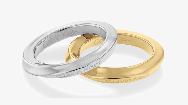 Calvin Klein POLISHED SS/GP STACKED SET SIZE 52 - Ring - silver coloured/gold coloured/black