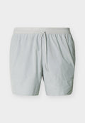 Hellgraue Herren-Sportshorts mit elastischem Bund, verstellbarem Kordelzug und dezentem "Nike Running"-Logo am Bund.
