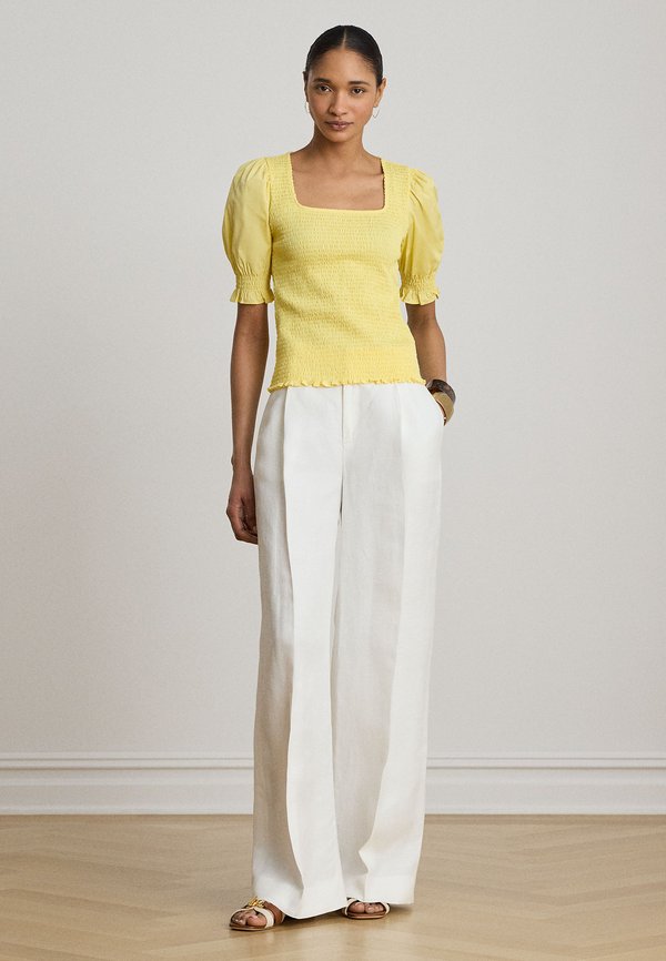Lauren Ralph Lauren SMOCKED COTTON JERSEY PUFF-SLEEVE TOP