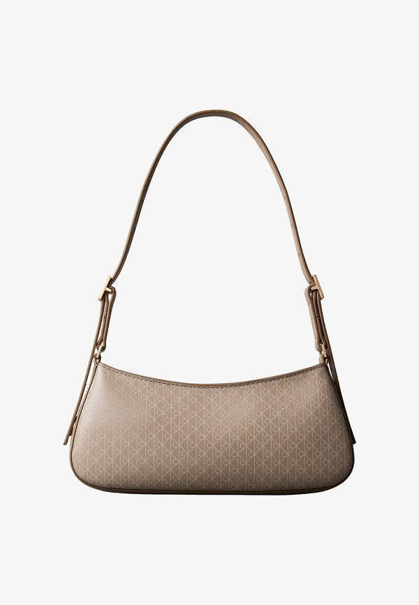 Calvin Klein EMBLEM SMALL SHOULDER - Handbag - desert taupe aop