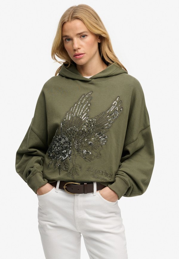 Superdry & Co TATTOO EMBELLISHED  - Hoodie - dusty olive green