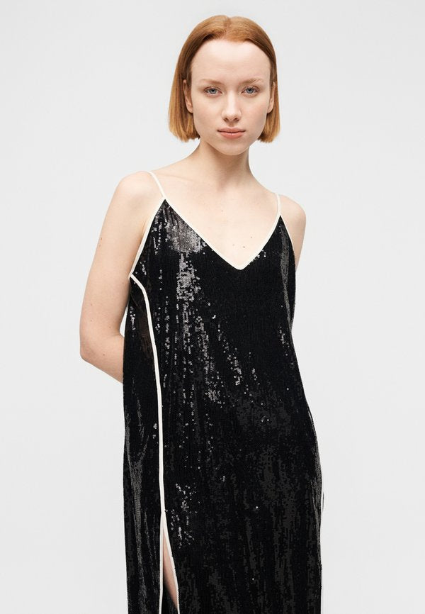 Palm Angels CURVED LOGO SEQUIN SLIP DRESS