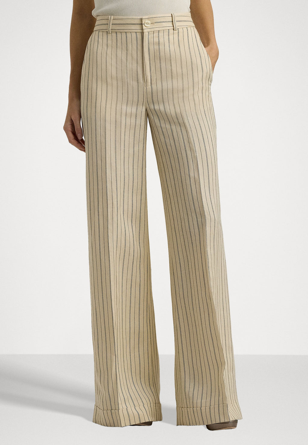 Lauren Ralph Lauren PINSTRIPE LINEN BLEND WIDE LEG TROUSER