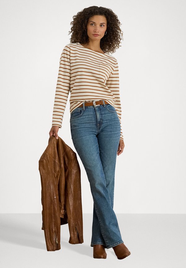 Lauren Ralph Lauren Petite STRIPED JERSEY SNAP-TRIM BOATNECK TOP