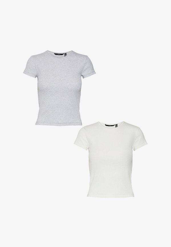 Vero Moda 2ER-SET RUNDHALS KURZARM  - Basic T-shirt - grau weiß
