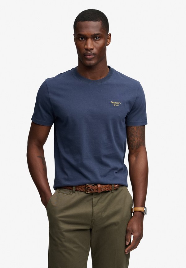 Superdry & Co SUPERDRY ESSENTIAL SERIF LOGO EMBROIDERED T-SHIRT.. - Basic T-shirt - classic navy/yellow