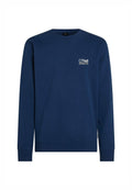 Marineblaues Sweatshirt aus Baumwolle mit langen Ärmeln, Rundhalsausschnitt und weißem Frontlogo. Einfaches, unifarbenes Design.