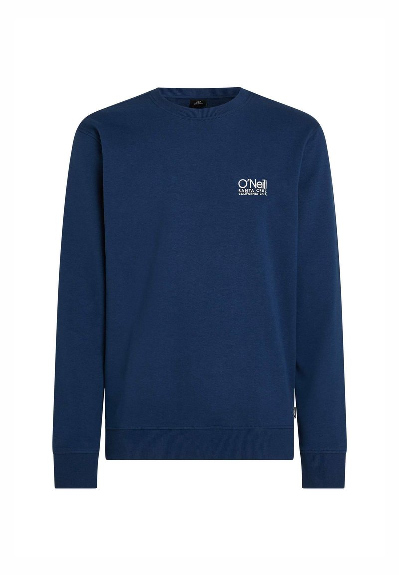 Marineblaues Sweatshirt aus Baumwolle mit langen Ärmeln, Rundhalsausschnitt und weißem Frontlogo. Einfaches, unifarbenes Design.