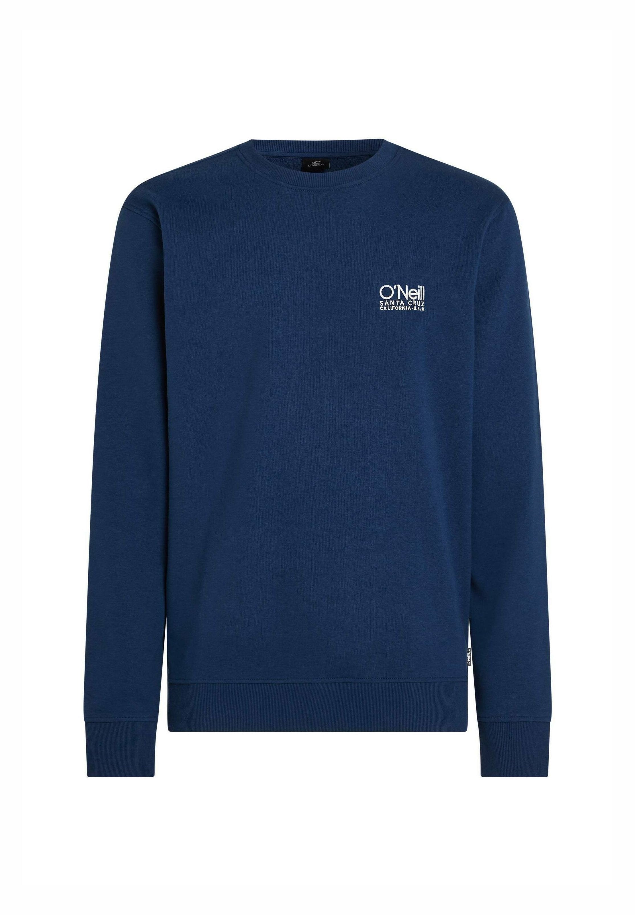 Marineblaues Sweatshirt aus Baumwolle mit langen Ärmeln, Rundhalsausschnitt und weißem Frontlogo. Einfaches, unifarbenes Design.