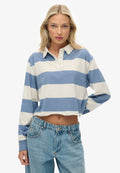 Superdry & Co ATHLETIC ESSENTIALS CROPPED STRIPE RUGBY  - Polo shirt - tidal blue ecru stripe