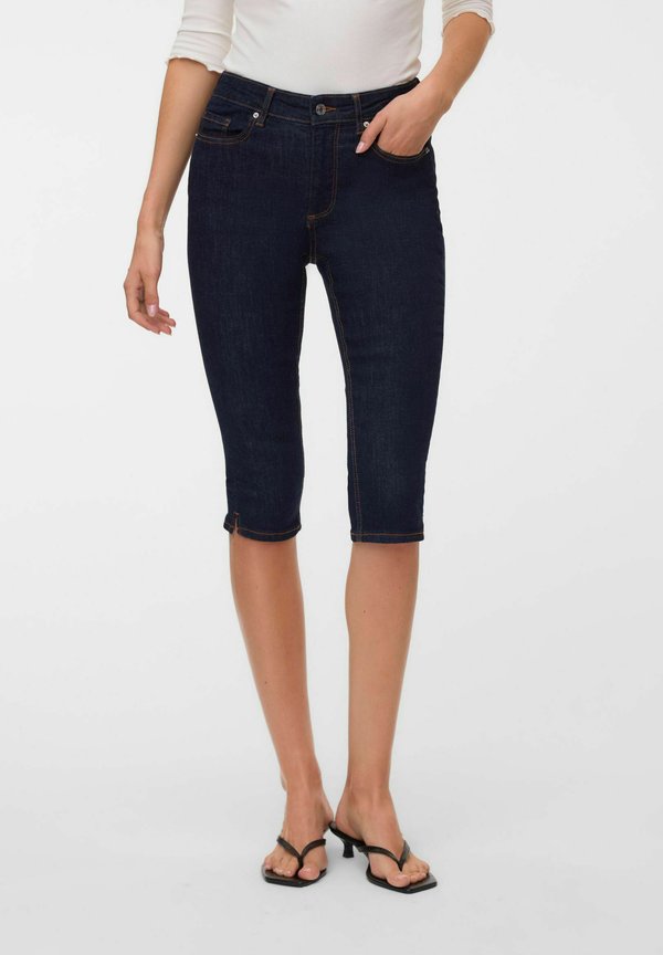 Vero Moda SLIM FIT JEANS VMEYLA MID RISE SLIM FIT JEANS - Denim shorts - dark blue denim