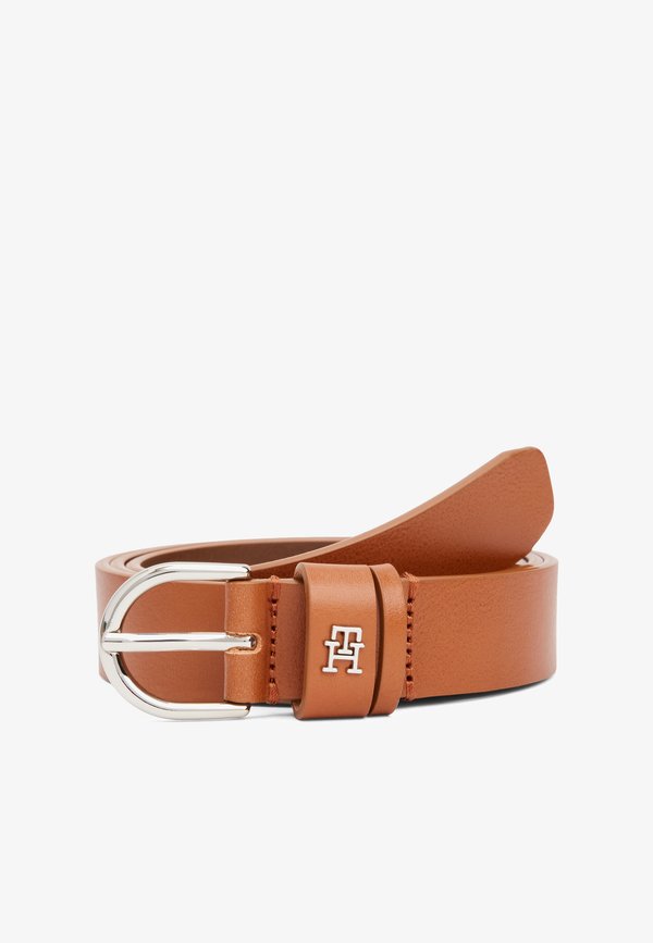 Tommy Hilfiger ESSENTIAL TH MONOGRAM LEATHER BELT - Belt - cognac