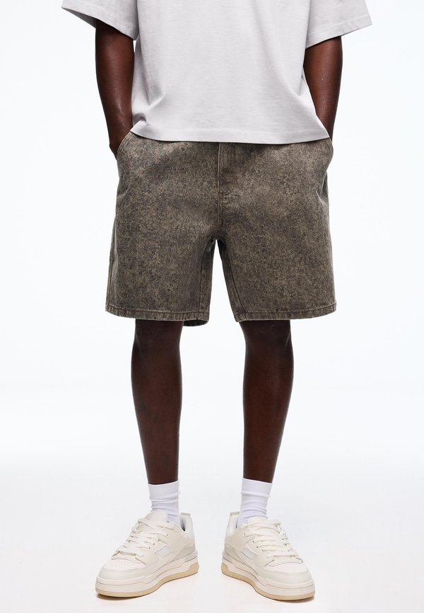 Bershka PRINT - Denim shorts - dark grey