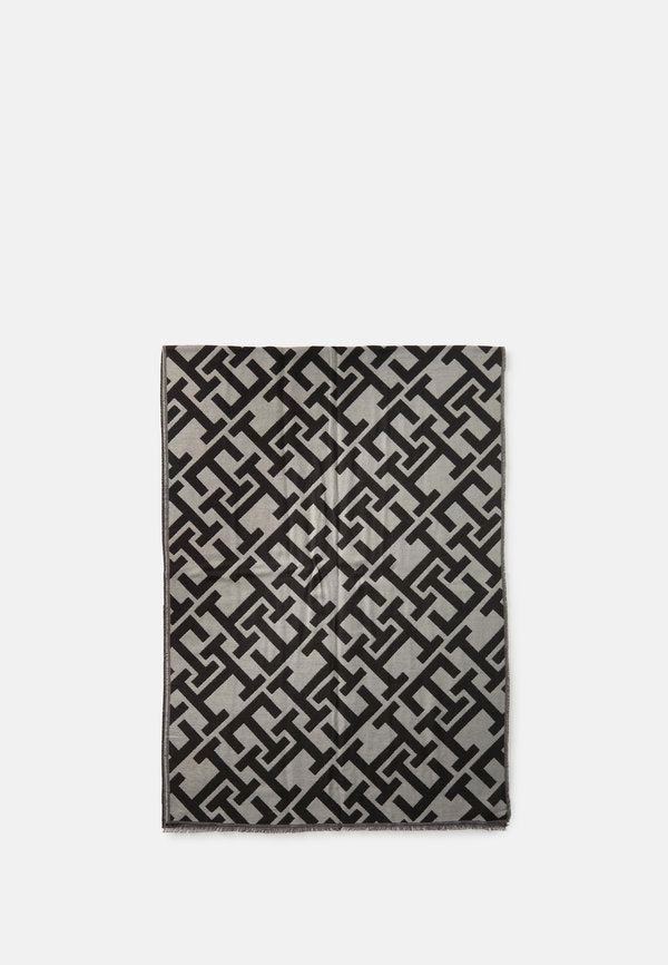 Tommy Hilfiger TH MONOGRAM JACQUARD SCARF WITH WOOL - Scarf - black/universal grey