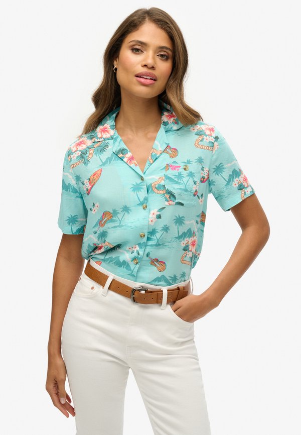 Superdry & Co VINTAGE BEACH RESORT - Button-down blouse - aloha hawaiian aqua
