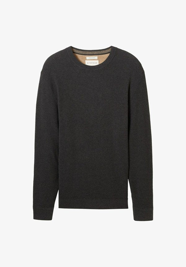TOM TAILOR STRUKTURIERTER RUNDHALS - Jumper - black grey melange