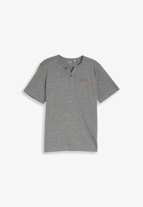 TOM TAILOR HENLEY MIT FEINEM STREIFENMUSTER - Print T-shirt - white tarmac grey fine stripe