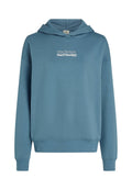 Blaues Kapuzensweatshirt mit langen Ärmeln und weißem Text "The Future Surf Society" auf der Brust.