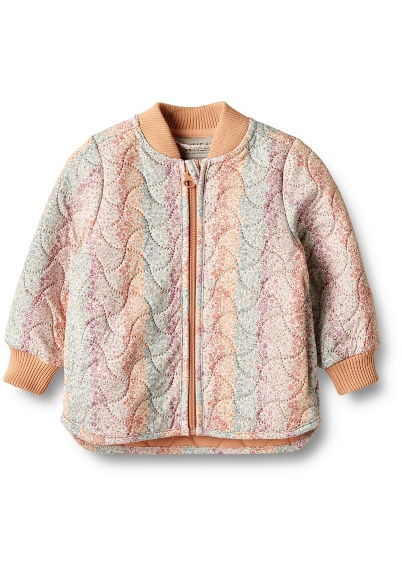 Gep quiltete Bomberjacke in Pastellfarben mit Wellenmuster, ausgestattet mit einem Frontreißverschluss und gerippten Bündchen. Weicher Stoff, abgerundeter Halsausschnitt.