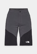 Graue und schwarze Shorts mit einem Paneeldesign, vorderem Knopfverschluss und dem Logo von The North Face. Hergestellt aus einem leichten, strapazierfähigen Stoff.