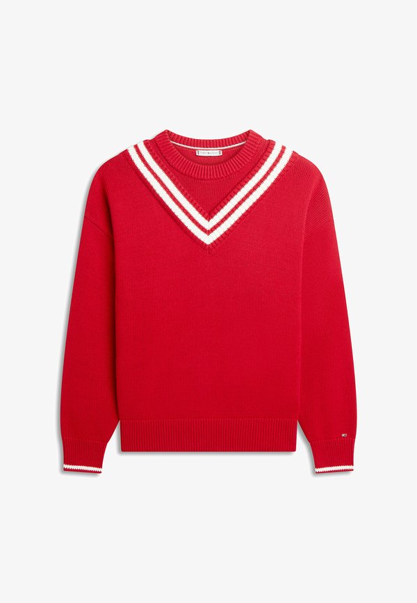 Tommy Hilfiger DOUBLE LAYERED CREW NECK RELAXED CRICKET  - Jumper - medium red