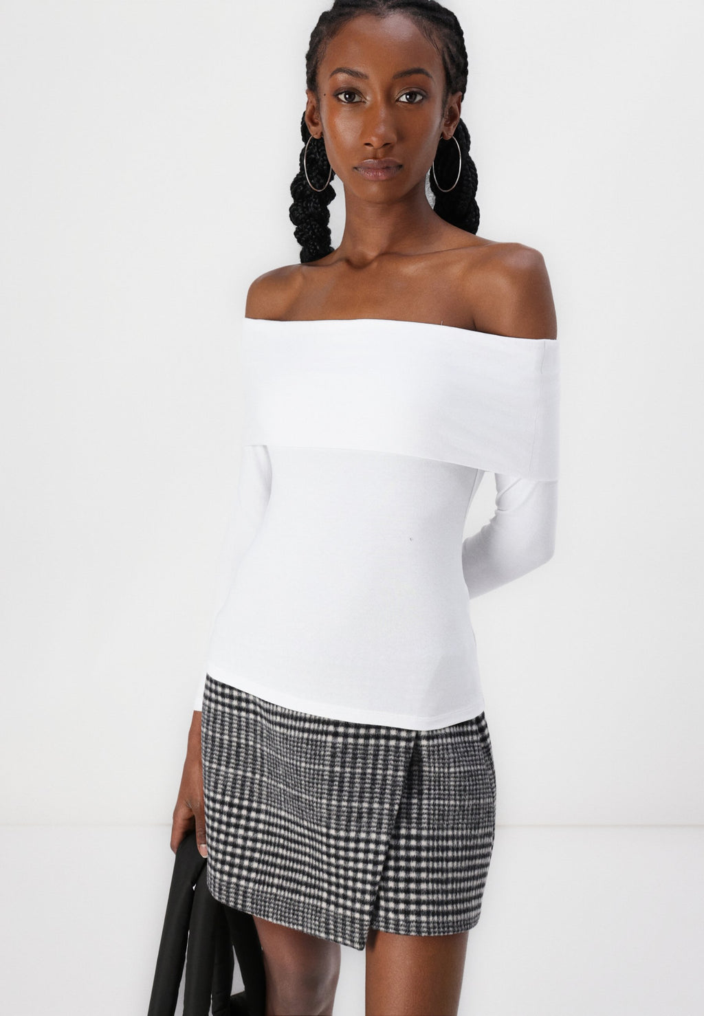 Abercrombie & Fitch Long-Sleeve Cotton-Blend Seamless Fabric Tuckable Off-The-Shoulder Top