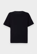 Schwarzes kurzärmliges T-Shirt mit Rundhalsausschnitt. Hergestellt aus weichem Stoff, mit lässiger Passform und ohne sichtbare Muster oder Akzente.