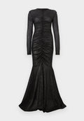 Norma Kamali LONG SLEEVE V NECK SHIRRED FRONT FISHTAIL GOWN