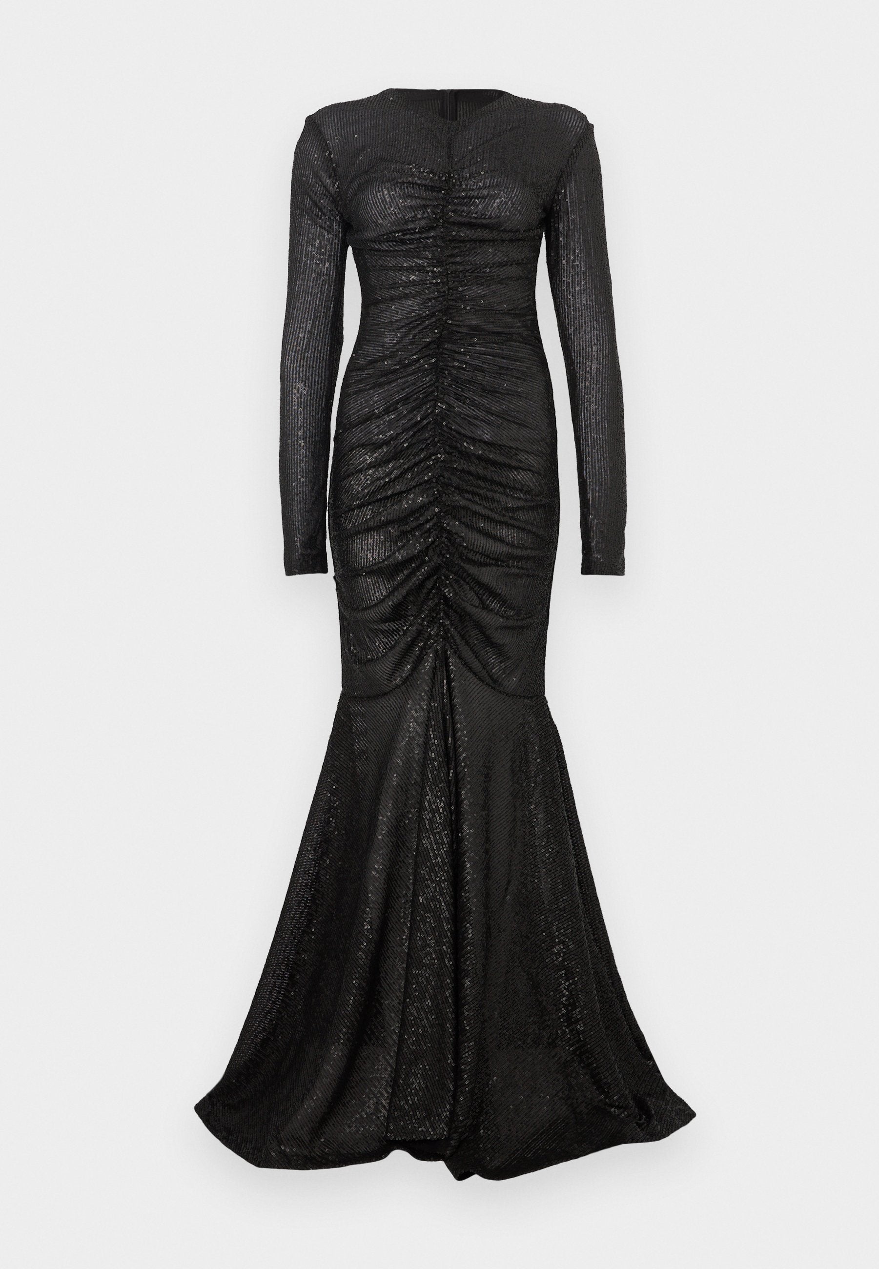 Norma Kamali LONG SLEEVE V NECK SHIRRED FRONT FISHTAIL GOWN