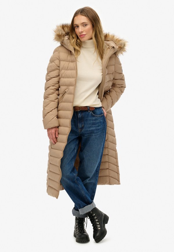 Superdry & Co FUJI HOODED LONGLINE - Winter coat - shaker beige