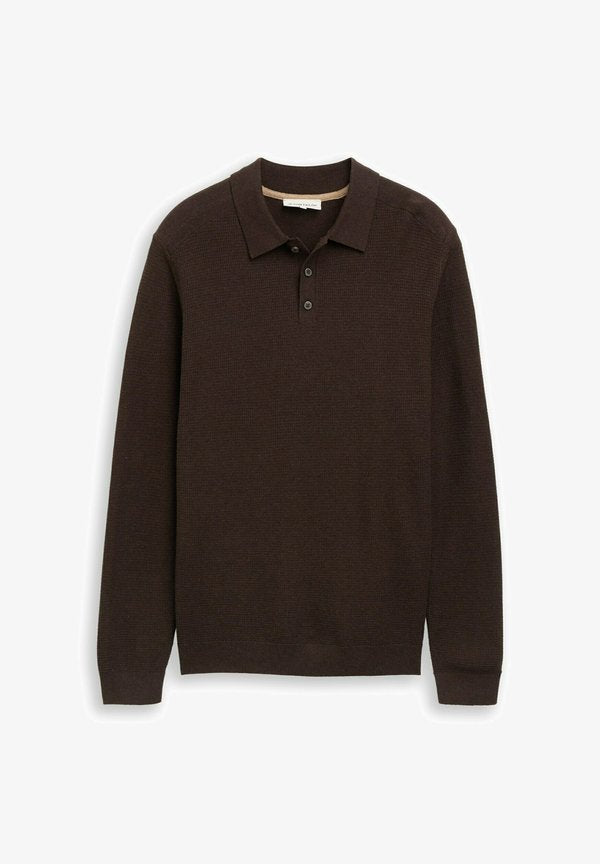 TOM TAILOR STRUCTURED KNIT POLO - Polo shirt - dark chocolate brown melange