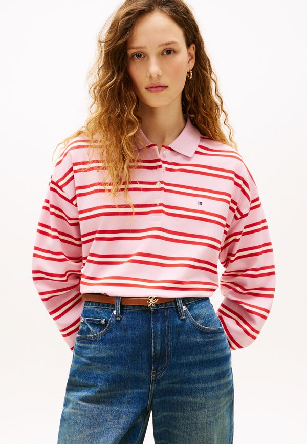 Tommy Hilfiger 1985 RELAXED FIT STRIPE LONG SLEEVE POLO SHIRT - Long sleeved top - bonita pink/fireworks