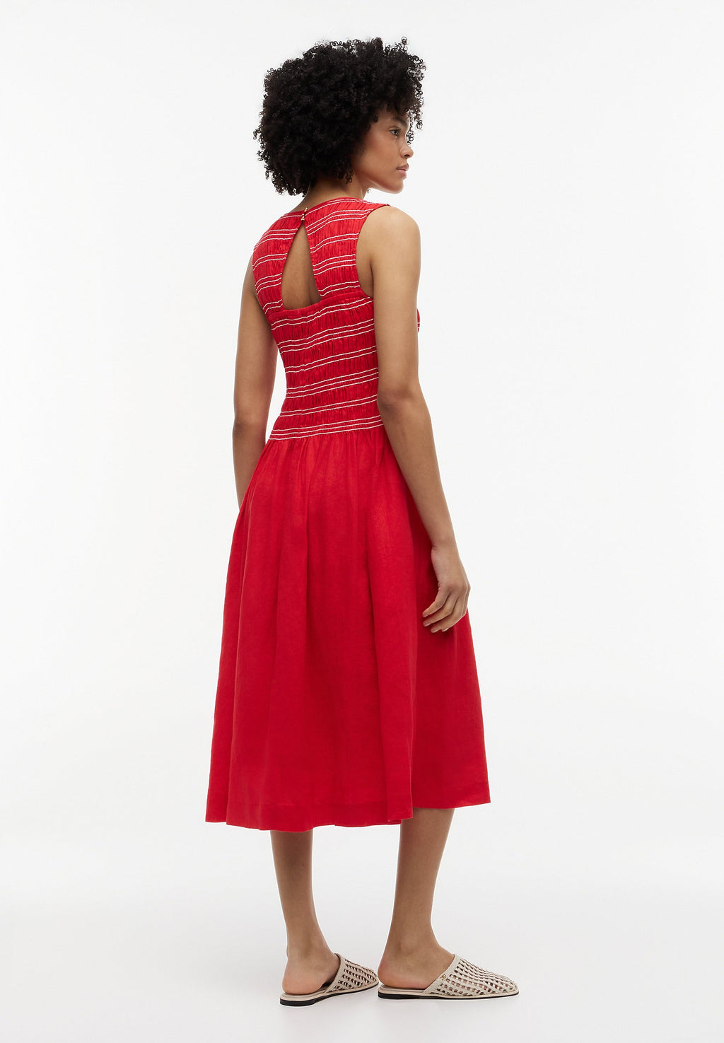 PURE LINEN SMOCK SLEEVELESS MIDI DRESS Media 3