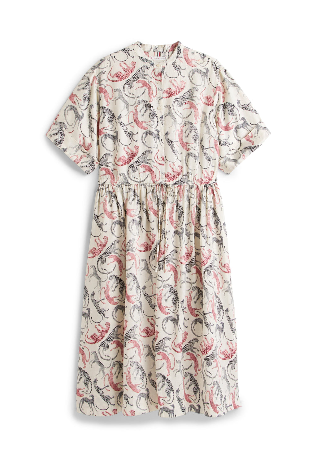 CURVE PRINT PURE LINEN MIDI SHIRT DRESS Media 1