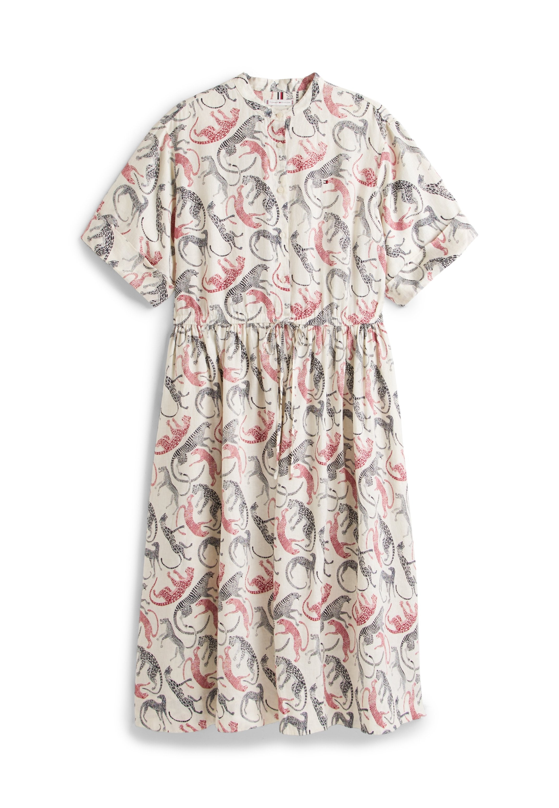CURVE PRINT PURE LINEN MIDI SHIRT DRESS Media 1