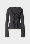 Vero Moda Tall VMLUNA FLOUNCE - Long sleeved top - asphalt