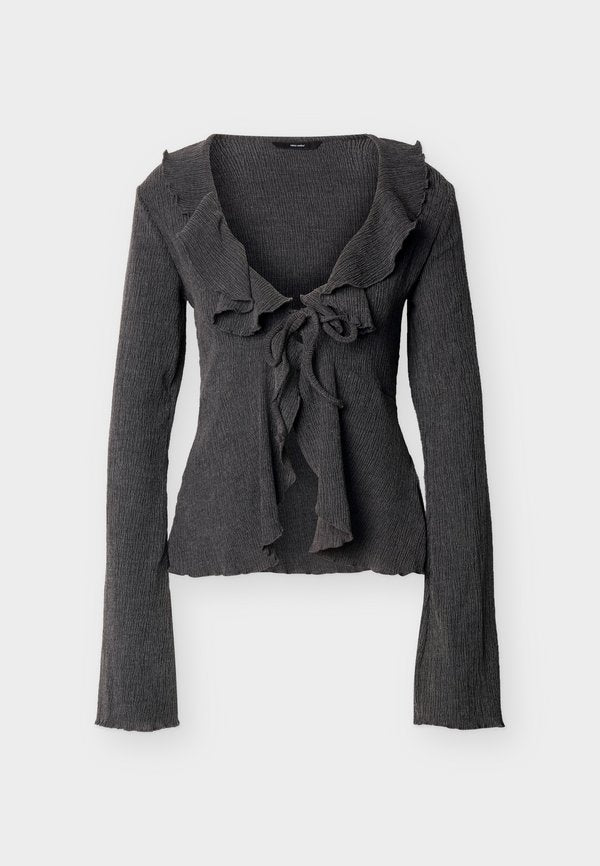 Vero Moda Tall VMLUNA FLOUNCE - Long sleeved top - asphalt