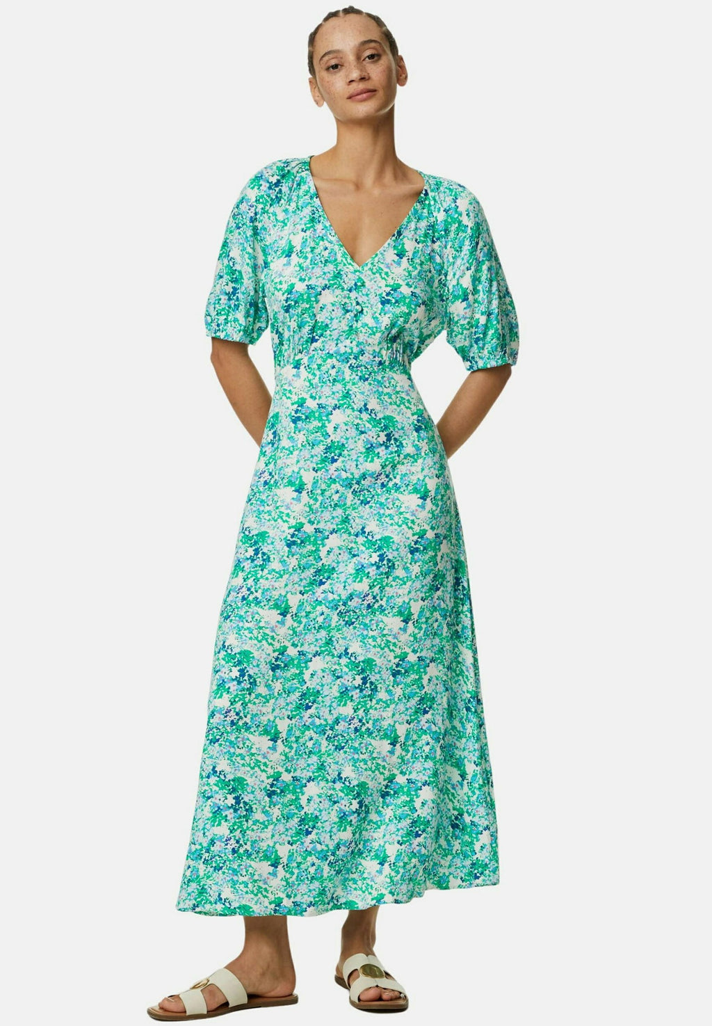 Marks & Spencer PRINTED BUTTON DETAIL MIDI TEA DRESS