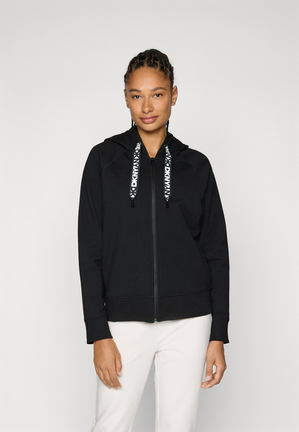 DKNY TWO TONE LOGO DRAWCORD ZIP HOODIE