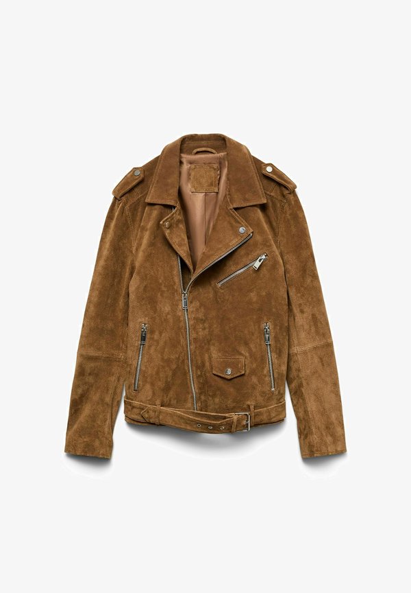 Vero Moda Suede VMROYCEASTRID Biker - Leather jacket - cognac
